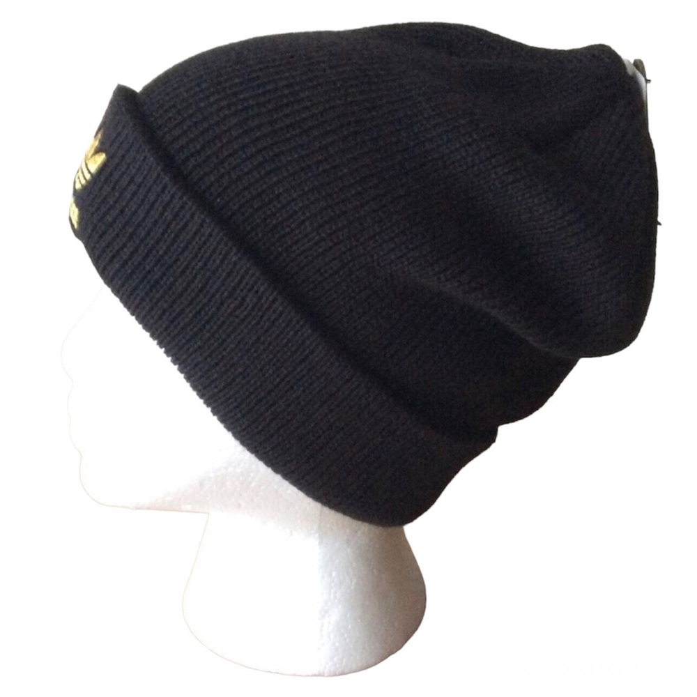 Adidas Originals Trefoil Beanie Knit Hat Black Gold - Picture 4 of 9